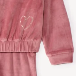 Sweatshirt met kap en joggingbroek in fluweel met satijneffect meisjes