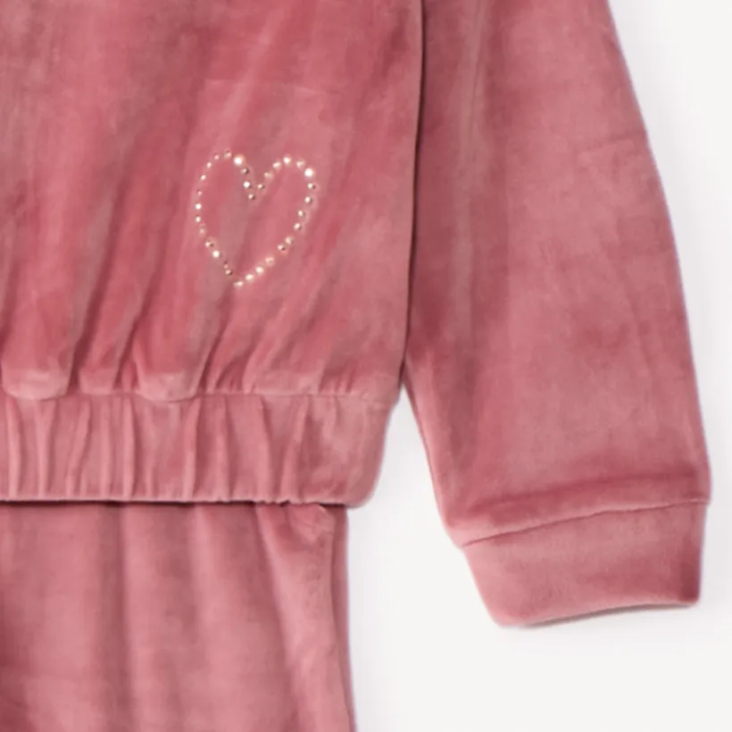 Sweatshirt met kap en joggingbroek in fluweel met satijneffect meisjes