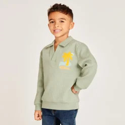 Sweatshirt met plissé-effect en polo-kraag jongens
