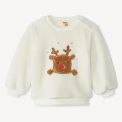 Sweatshirt sherpa met een kerst rendier patch voor babyjongens