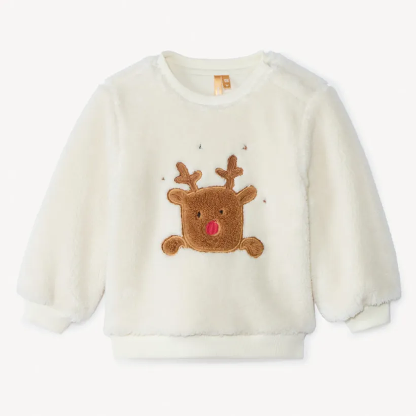 Sweatshirt sherpa met een kerst rendier patch voor babyjongens