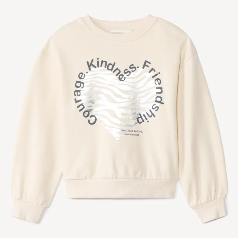 Sweatshirt van fleece met oversized pasvorm en zilveren hartpatroon meisjes