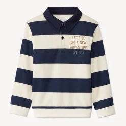 Sweatshirt van fleece met strepen en poloshirtkraag jongens