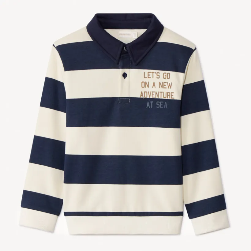 Sweatshirt van fleece met strepen en poloshirtkraag jongens