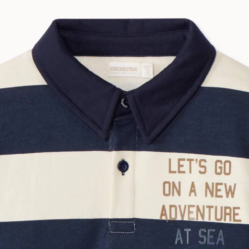 Sweatshirt van fleece met strepen en poloshirtkraag jongens