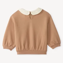 Sweatshirt voor meisjes met oversized pasvorm en afneembare Claudine kraag met fantasiedruk.