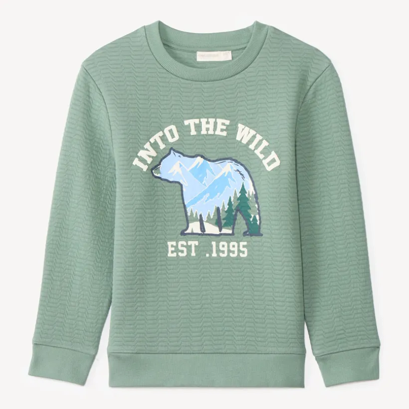 Sweat voor jongens in textuurgebreide stof met fantasieprint
