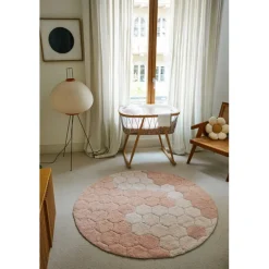 Tapijt rond wasbaar Honeycomb Rose