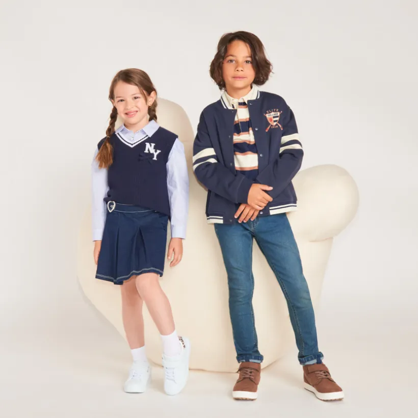 Teddyjas jongens van bi-materiaal, denim en fleece