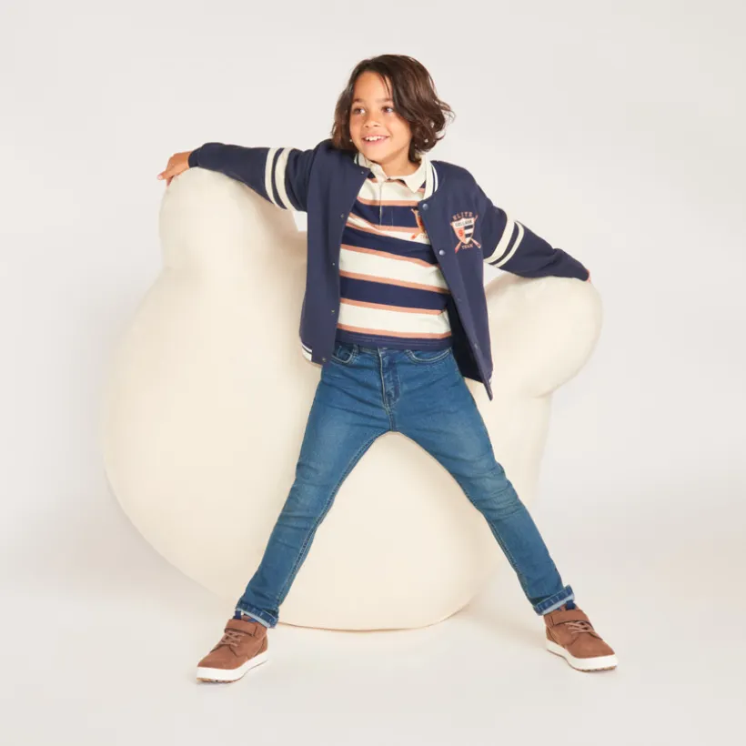 Teddyjas jongens van bi-materiaal, denim en fleece