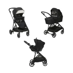 Trio-kinderwagen Seety Etna black met omkeerbare zitting en verstelbare voetensteun