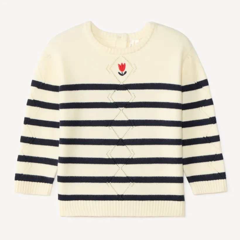Trui gebreid met fantasiepatroon in maritieme stijl voor babymeisjes