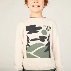 Trui in gebreide jersey met print en fluwelen voering jongens