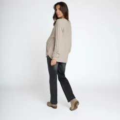 Trui met lange mouwen in fantasie kabelgebreid, effen beige