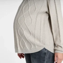 Trui met lange mouwen in fantasie kabelgebreid, effen beige