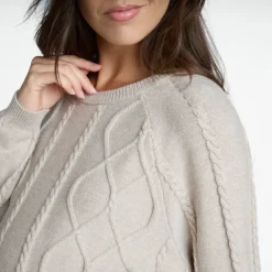 Trui met lange mouwen in fantasie kabelgebreid, effen beige