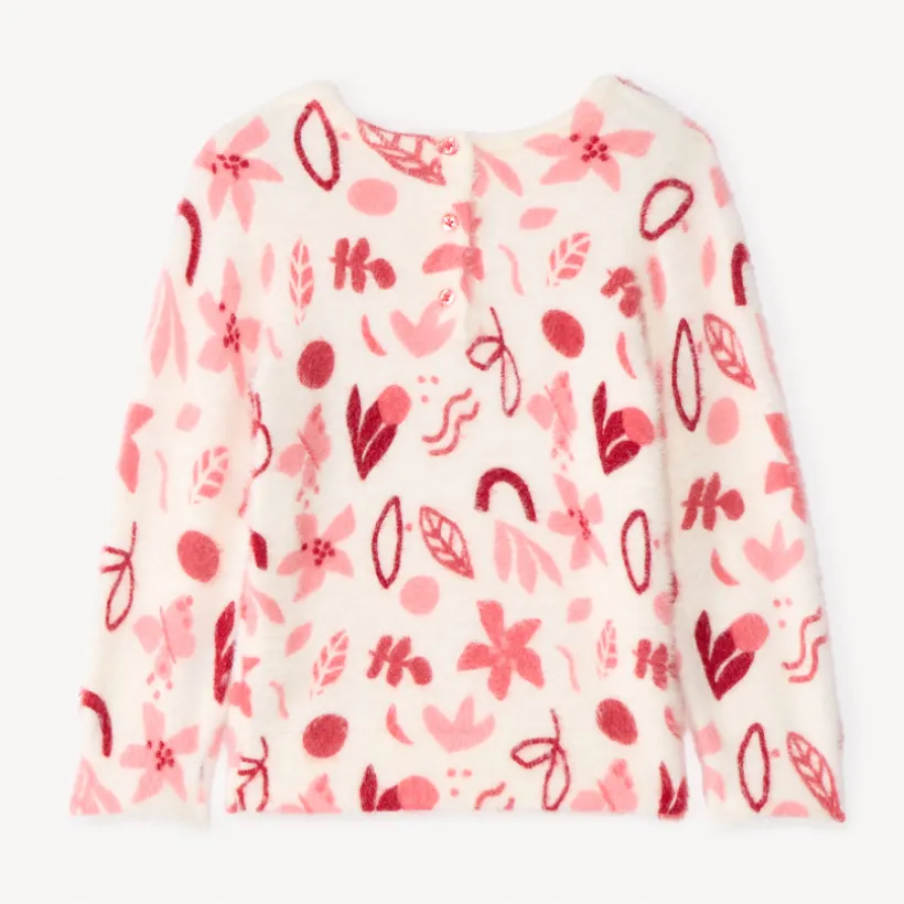 Trui met lange mouwen in zacht, pluizig gebreid materiaal met arty print meisjes