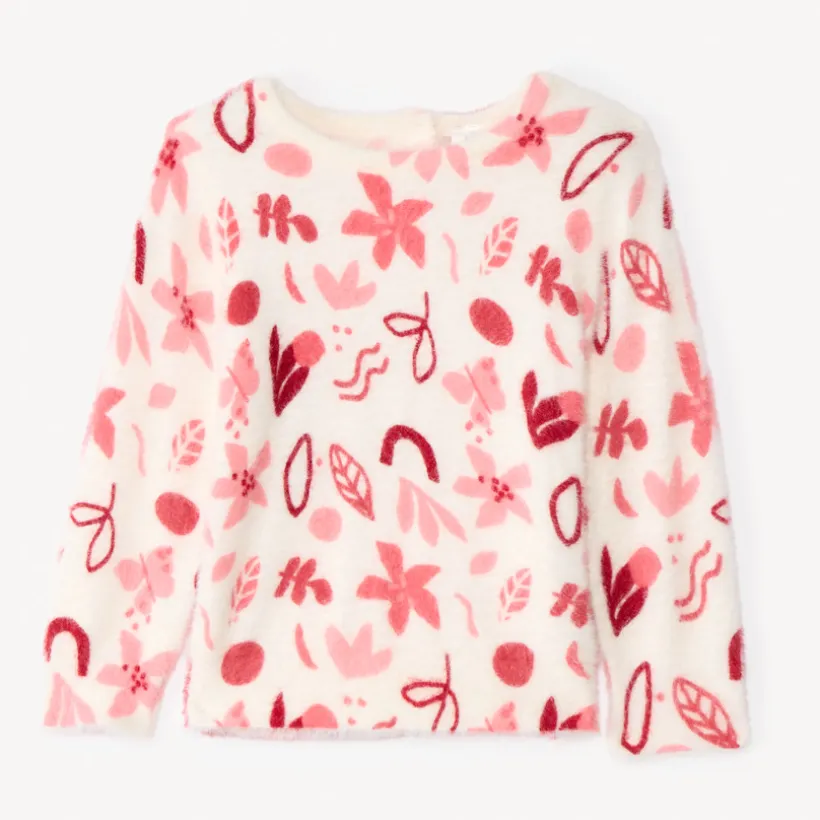 Trui met lange mouwen in zacht, pluizig gebreid materiaal met arty print meisjes