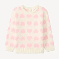 Trui met lange mouwen met jacquardprint van lichtroze harten voor babymeisje