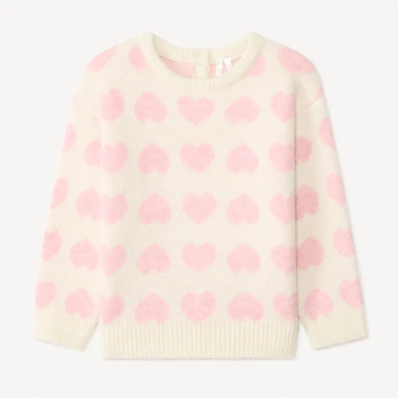Trui met lange mouwen met jacquardprint van lichtroze harten voor babymeisje