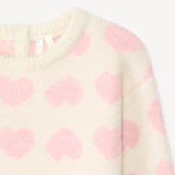 Trui met lange mouwen met jacquardprint van lichtroze harten voor babymeisje