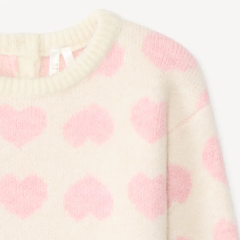 Trui met lange mouwen met jacquardprint van lichtroze harten voor babymeisje