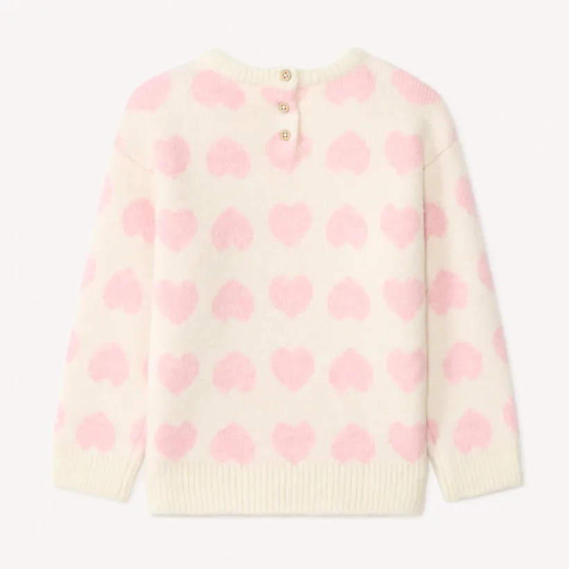 Trui met lange mouwen met jacquardprint van lichtroze harten voor babymeisje