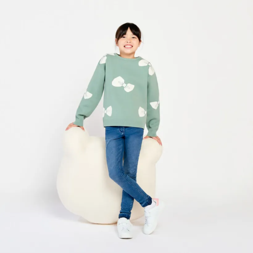 Trui met lange mouwen, semi-oversized, met knooppatroon meisjes