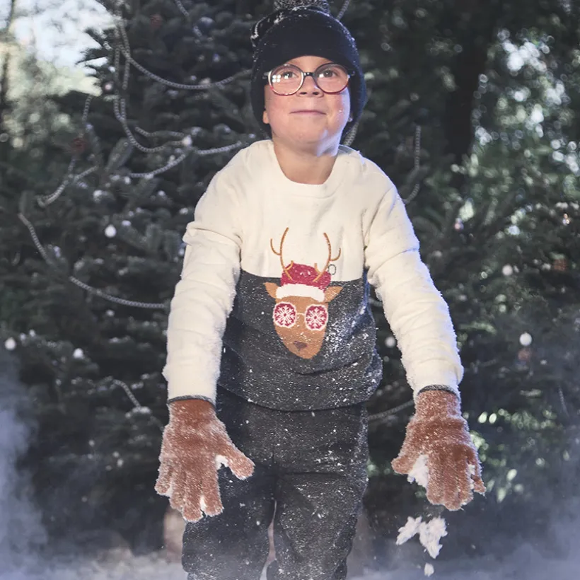 Trui van gebreid fluweel met kerst rendierpatroon voor jongen