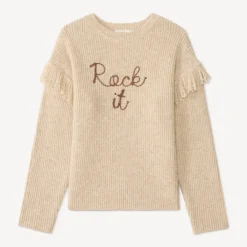 Trui voor meisjes met franjes en geborduurde letters
