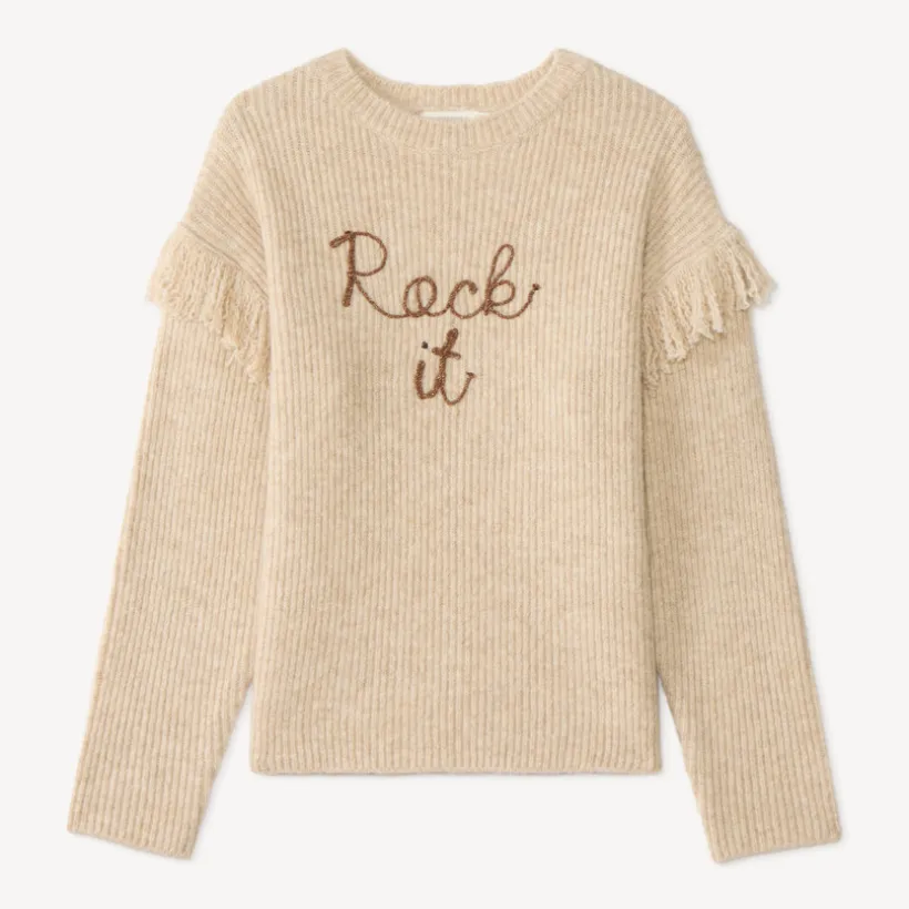 Trui voor meisjes met franjes en geborduurde letters