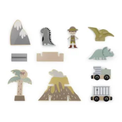 Tryco uitbreidingsset houten trein met 16 dinosaurussen en magnetische trein