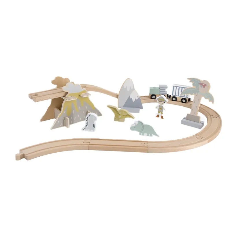 Tryco uitbreidingsset houten trein met 16 dinosaurussen en magnetische trein