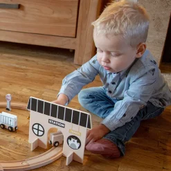 Tryco uitbreidingsset houten treincircuit met treinstation 20 stukken magnetische trein