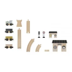 Tryco uitbreidingsset houten treincircuit met treinstation 20 stukken magnetische trein