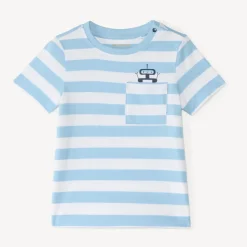 T-shirt gestreept met robotprint voor babyjongen