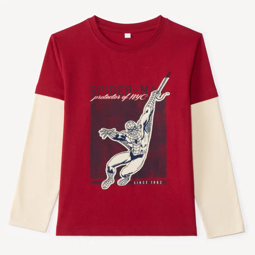 T-shirt jongen met lange mouwen effect 2-in-1 Spider-Man Marvel