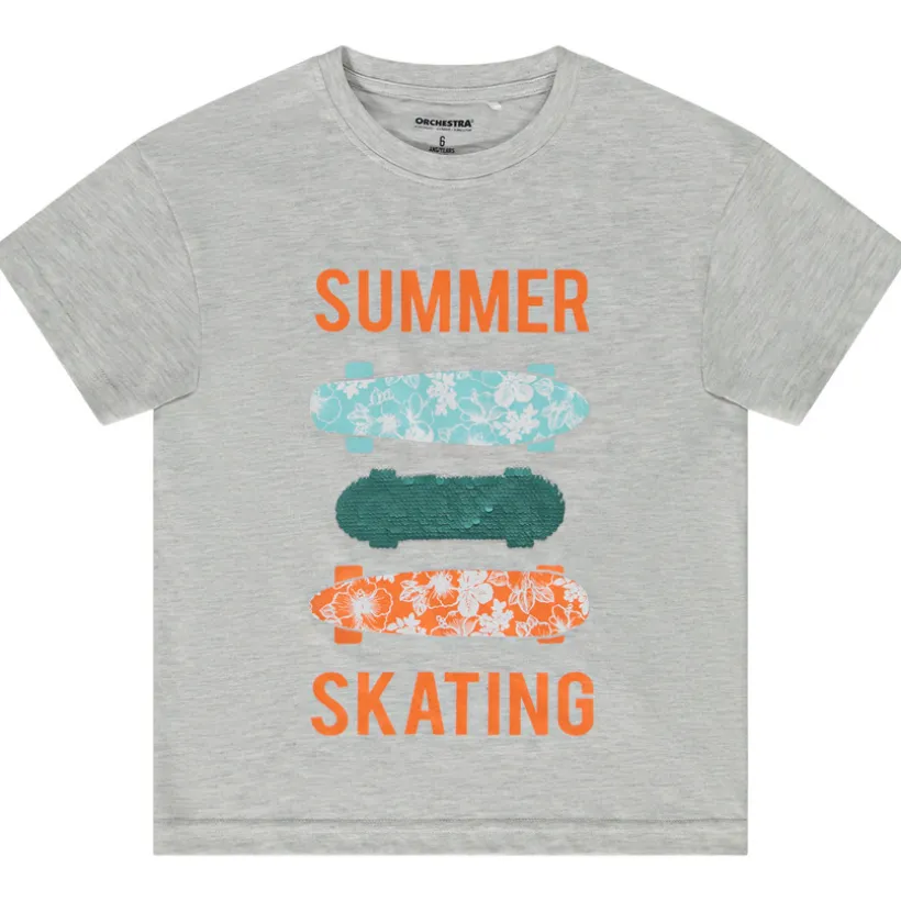 T-shirt korte mouwen print en magische pailletten skate jongens