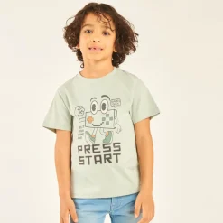 T-shirt manches courtes print et broderie fantaisie garçon