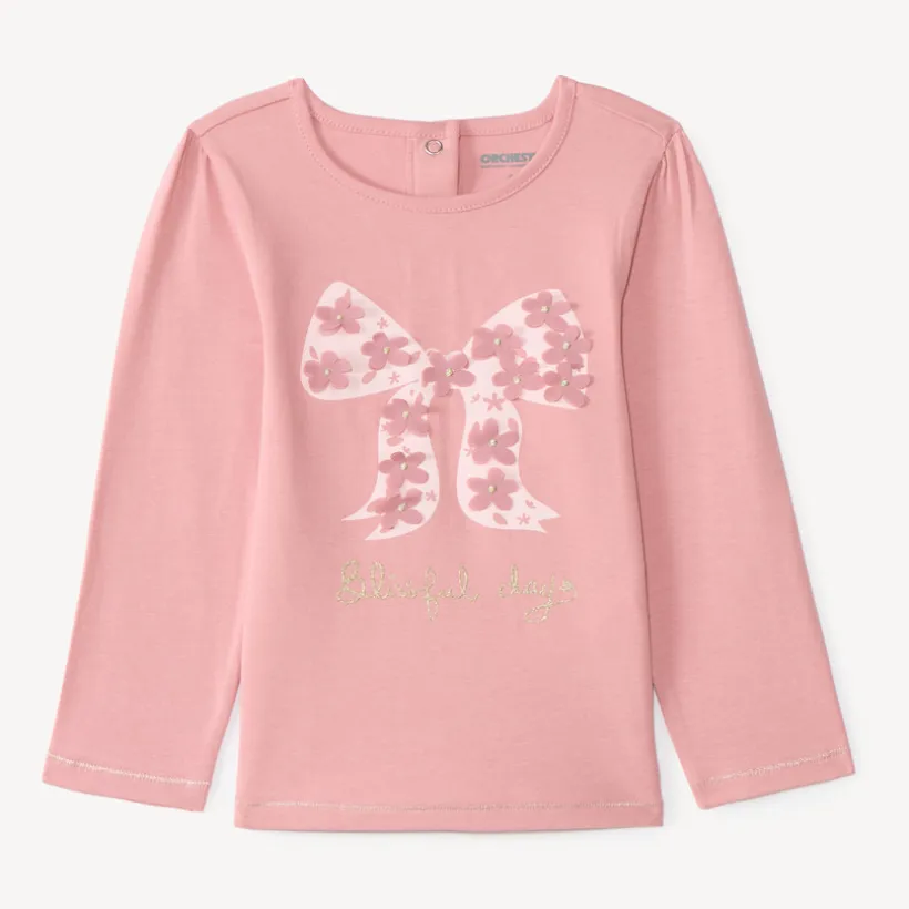 T-shirt manches longues bébé fille print à relief fantaisie