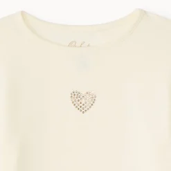 T-shirt manches longues à cœur en strass fille