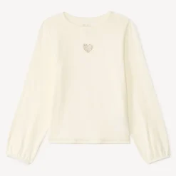 T-shirt manches longues à cœur en strass fille