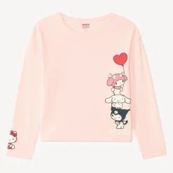 T-shirt meisjes met lange mouwen, oversized, met print van Hello Kitty en haar vrienden