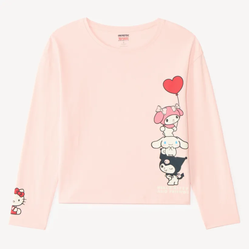 T-shirt meisjes met lange mouwen, oversized, met print van Hello Kitty en haar vrienden