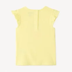 T-shirt met korte gerimpelde mouwen, aardbeienprint met reliëf bloemen voor babymeisjes.