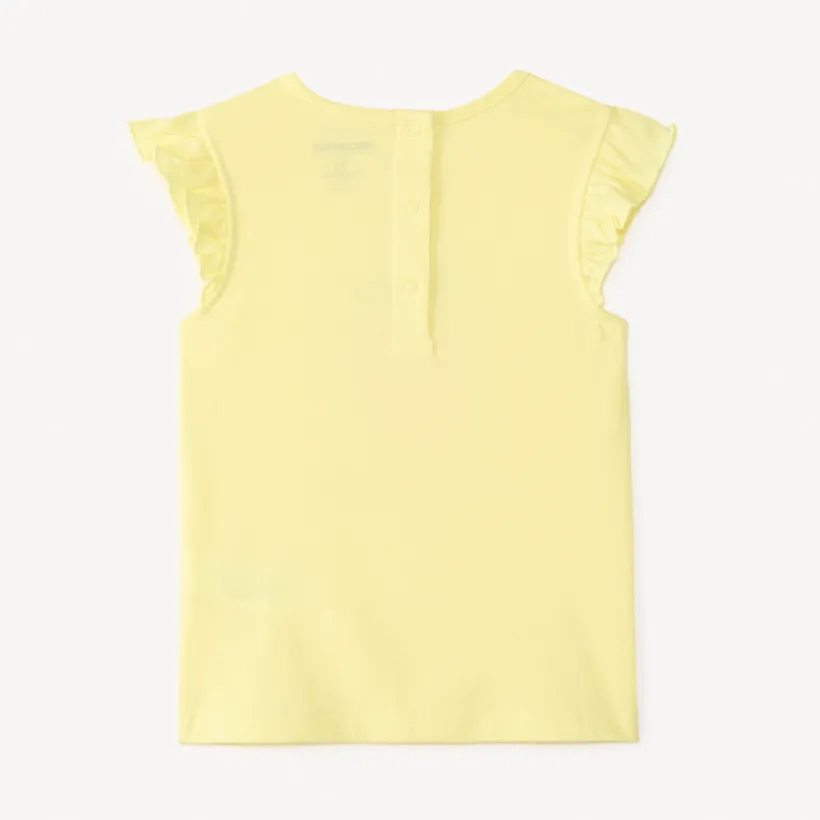 T-shirt met korte gerimpelde mouwen, aardbeienprint met reliëf bloemen voor babymeisjes.