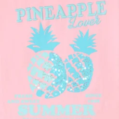 T-shirt met korte mouwen, ananasprint met borduursels en pailletten meisjes