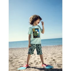 T-shirt met korte mouwen blauw met junglepatroon