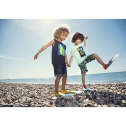 T-shirt met korte mouwen blauw met junglepatroon