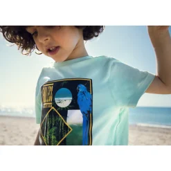 T-shirt met korte mouwen blauw met junglepatroon